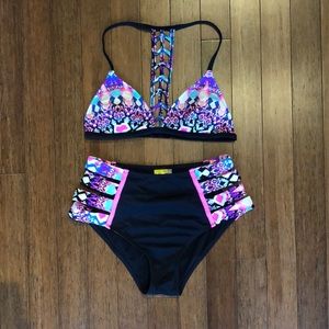 LA Hearts Aztec Colorful High Waist Bikini (M)